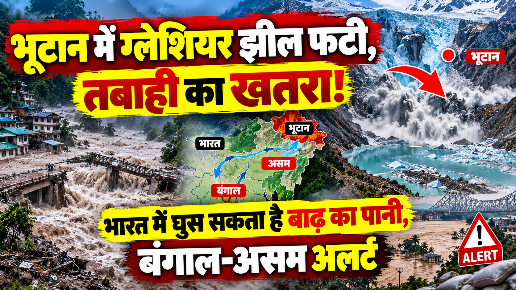 भूटान में ग्लेशियर झील फटी, तबाही का खतरा! भारत में घुस सकता है बाढ़ का पानी, बंगाल-असम अलर्ट