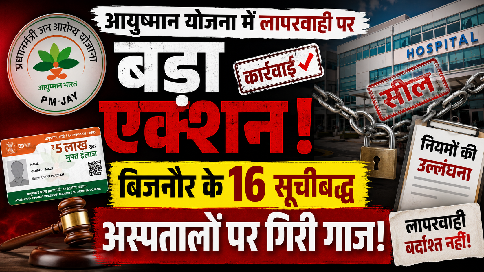 आयुष्मान योजना में लापरवाही पर बड़ा एक्शन, बिजनौर के 16 सूचीबद्ध अस्पतालों पर गिरी गाज