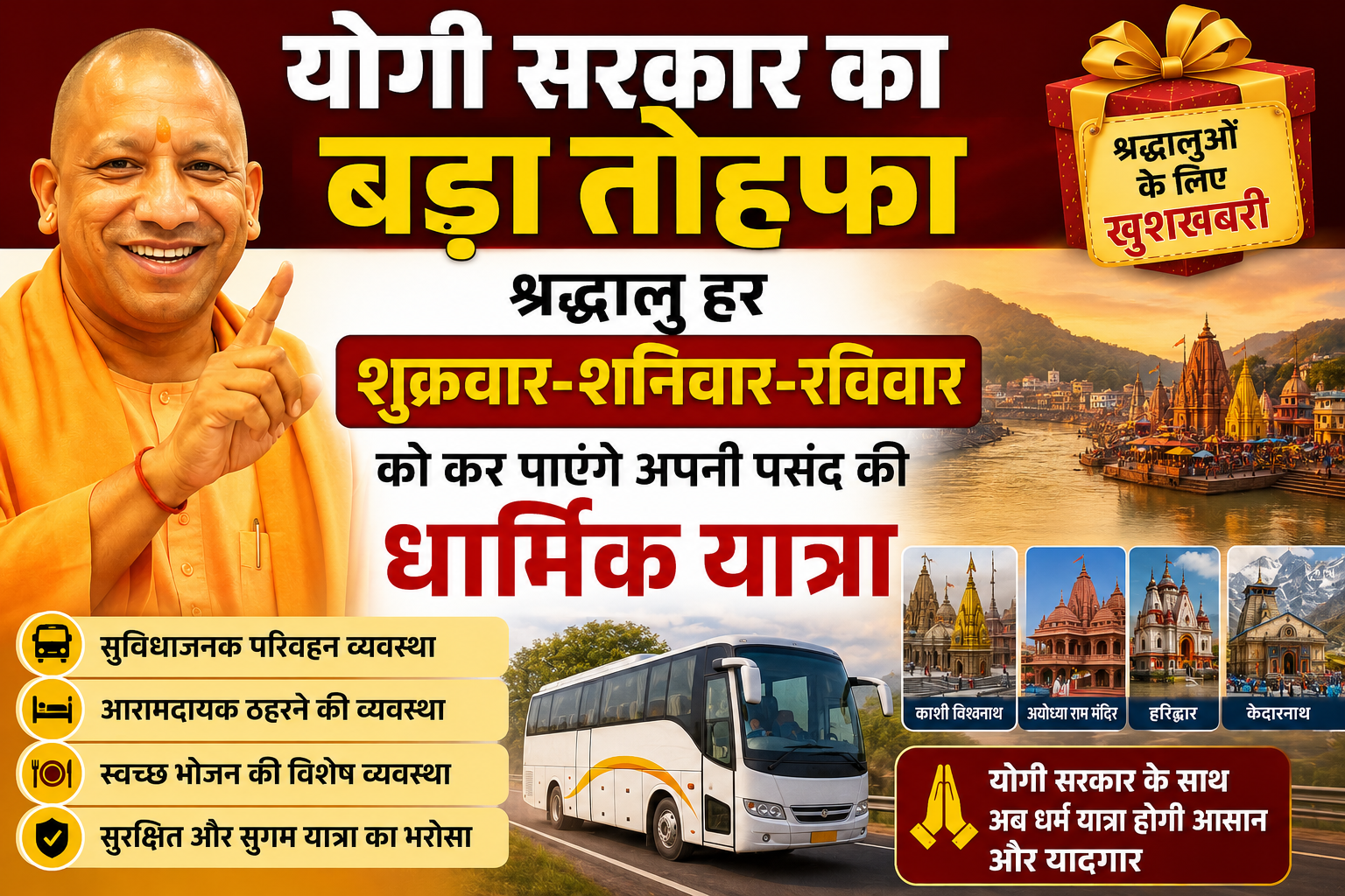योगी सरकार का बड़ा तोहफा, श्रद्धालु हर शुक्रवार-शनिवार-रविवार को कर पाएंगे अपनी पसंद की धार्मिक यात्रा