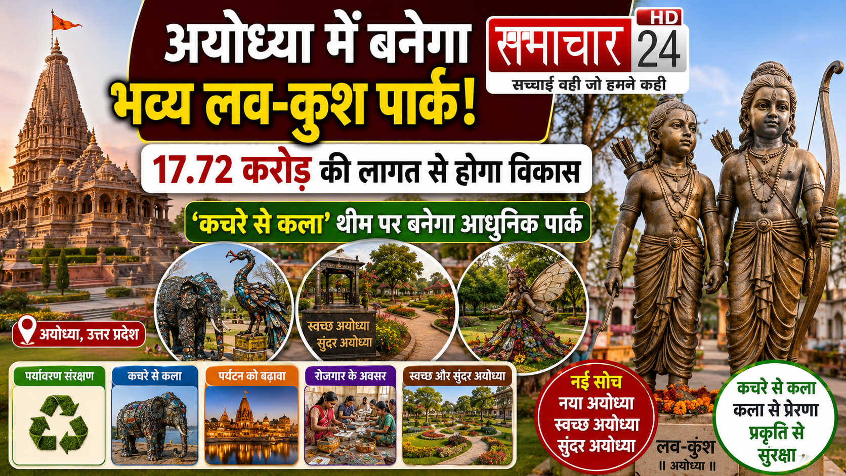 अयोध्या में बनेगा भव्य लव-कुश पार्क, 17.72 करोड़ की लागत से 'कचरे से कला' थीम पर होगा विकास