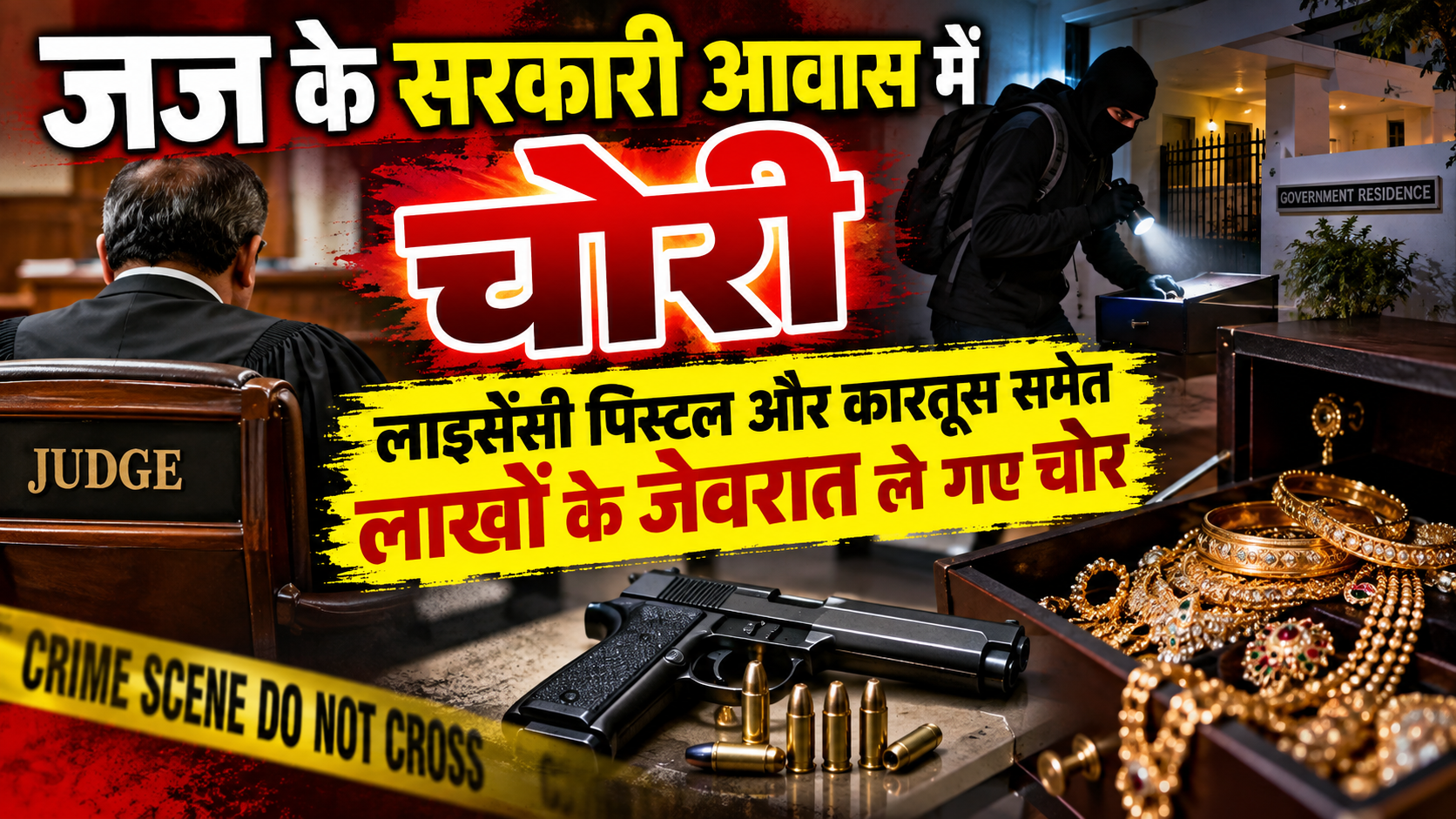 जज के सरकारी आवास में चोरी, लाइसेंसी पिस्टल और कारतूस समेत लाखों के जेवरात ले गए चोर