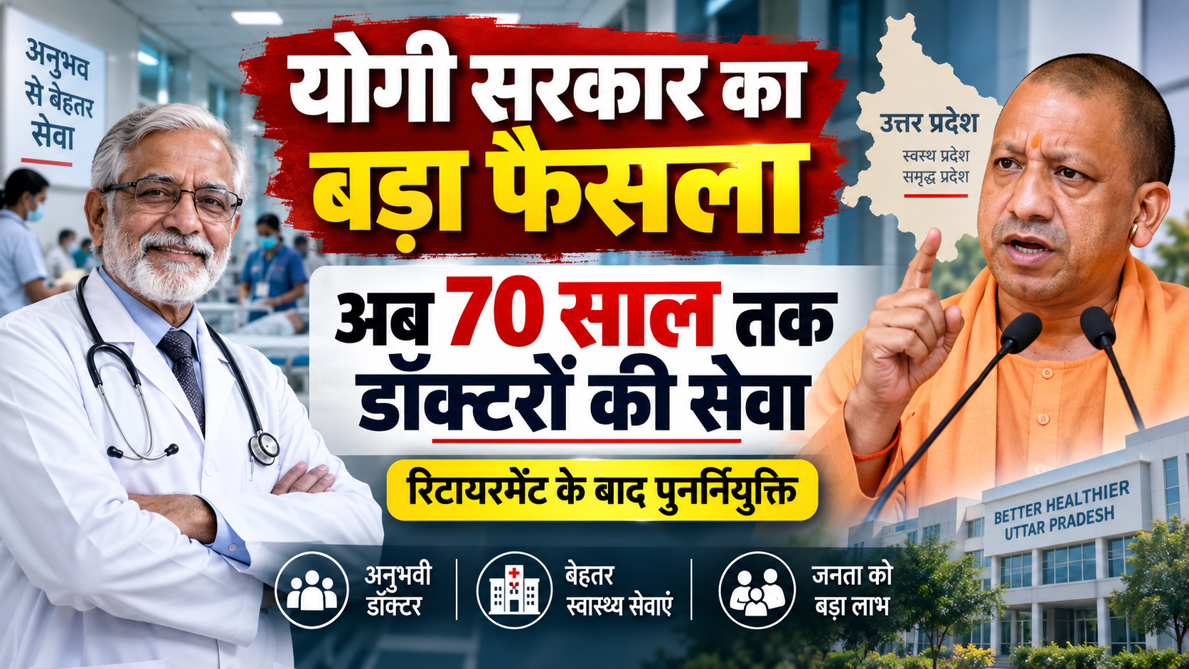 योगी सरकार का बड़ा फैसला, अब 70 साल की आयु तक सेवाएं देंगे सेवानिवृत्त विशेषज्ञ डॉक्टर