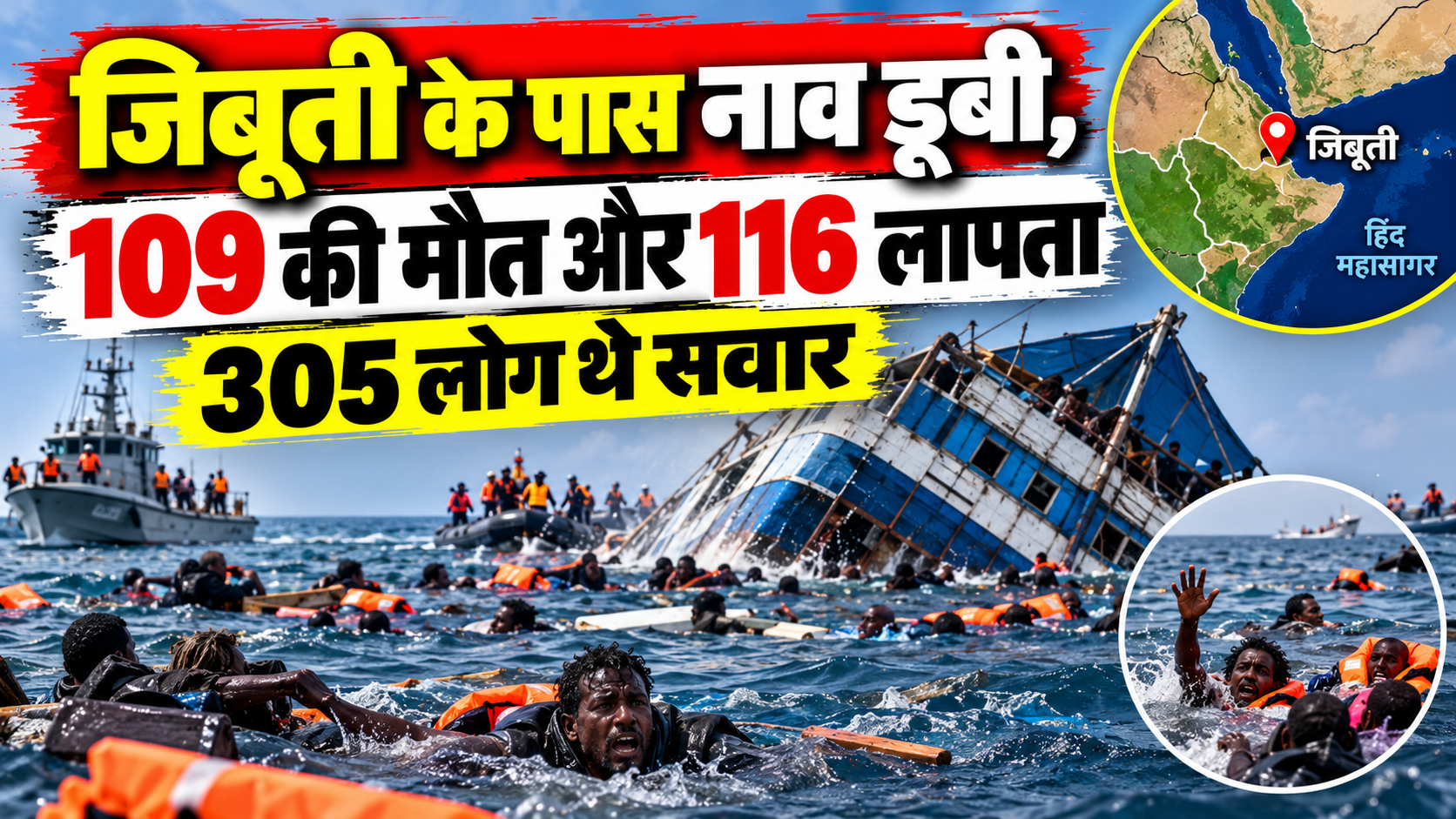 जिबूती के पास नाव डूबी, 109 की मौत और 116 लापता, 305 लोग थे सवार
