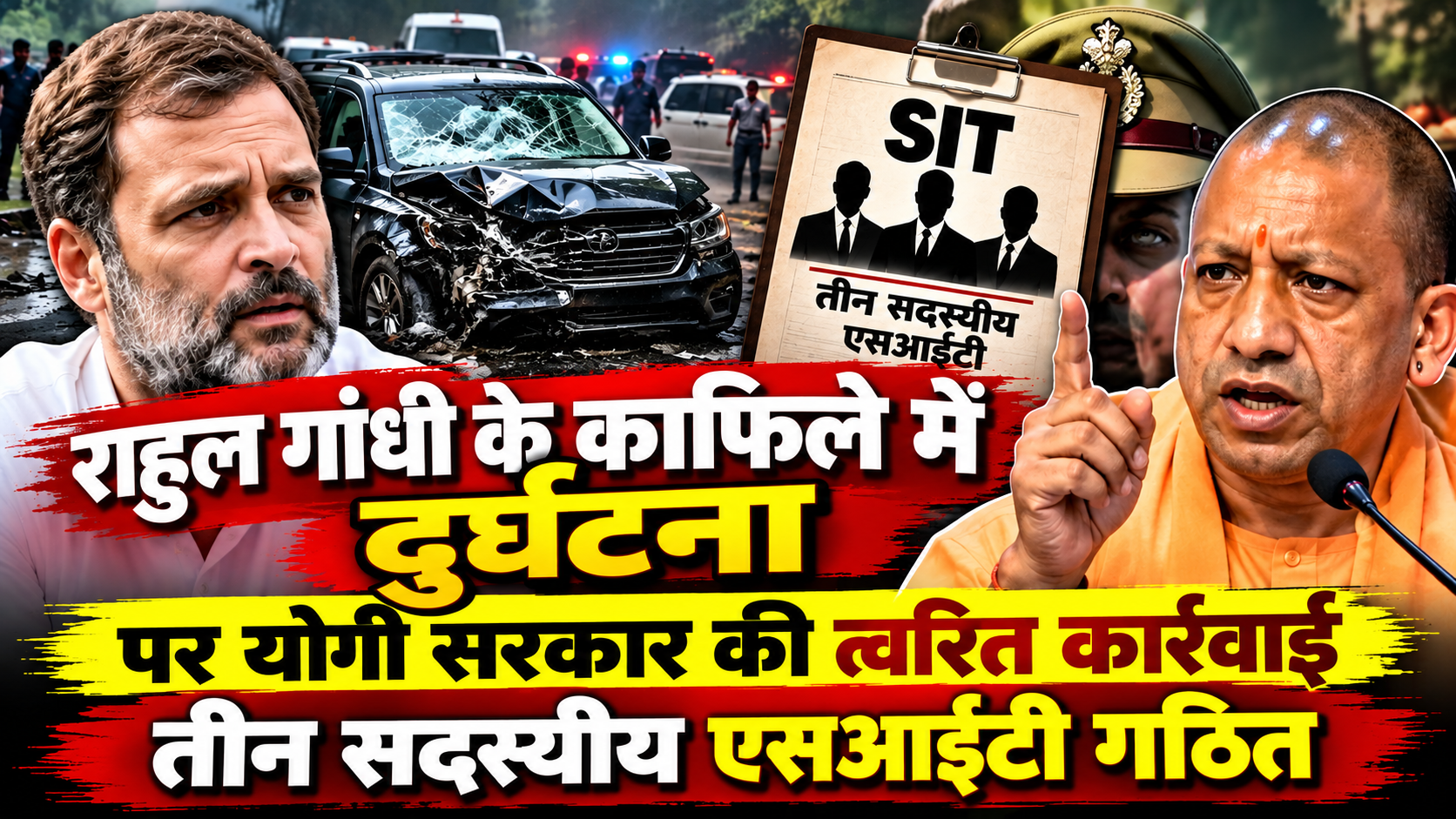 राहुल गांधी के काफिले में दुर्घटना पर योगी सरकार की त्वरित कार्रवाई, तीन सदस्यीय एसआईटी गठित