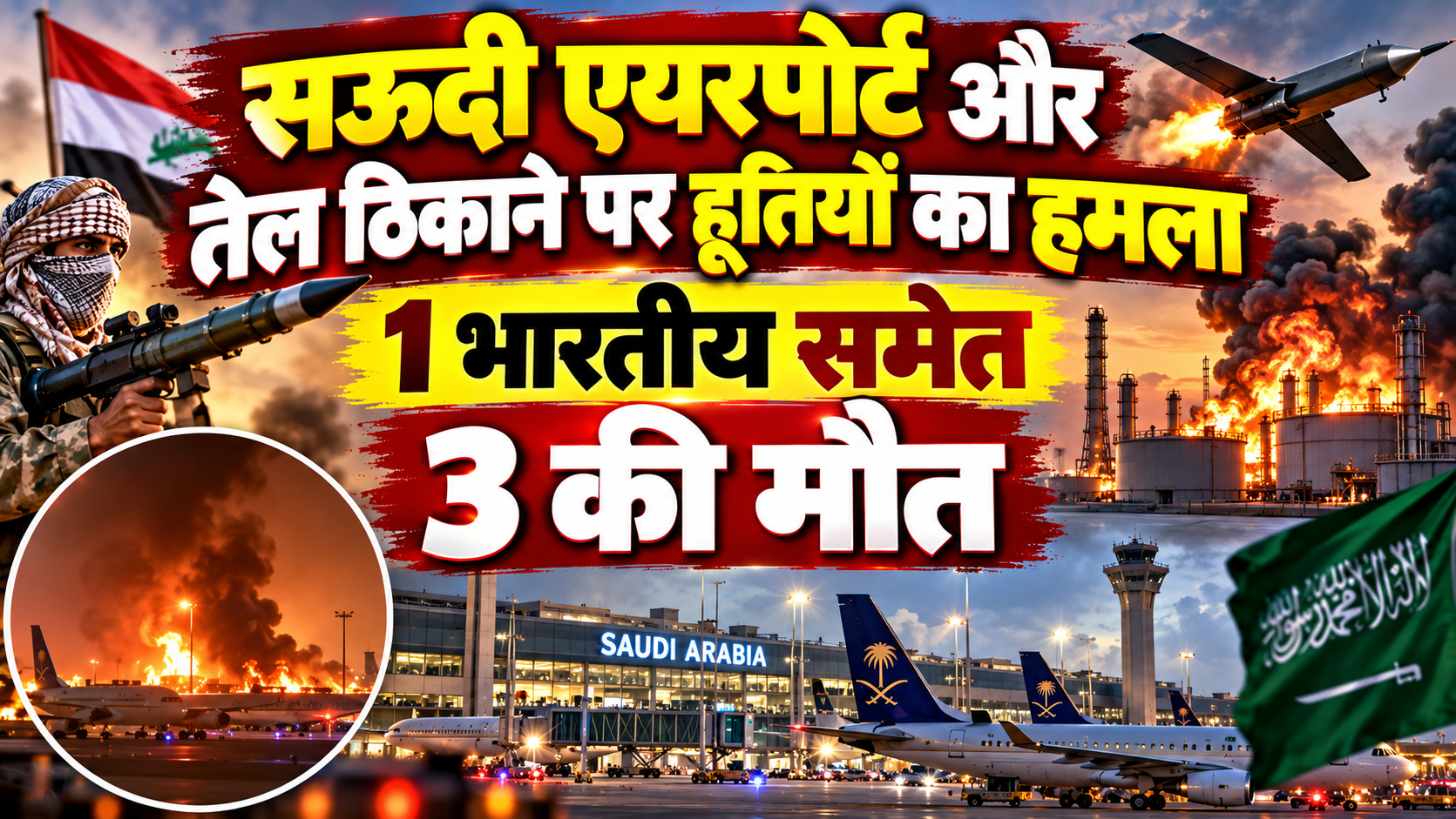 सऊदी एयरपोर्ट और तेल ठिकाने पर हूतियों का हमला, 1 भारतीय समेत 3 की मौत