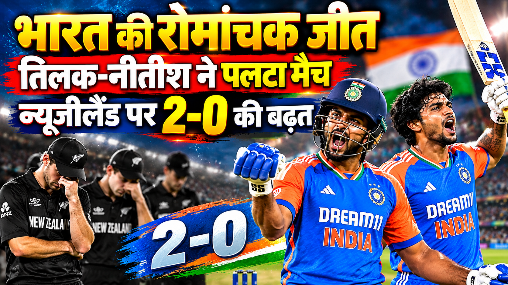 भारत की रोमांचक जीत: तिलक-नीतीश ने पलटा मैच, न्यूजीलैंड पर 2-0 की बढ़त