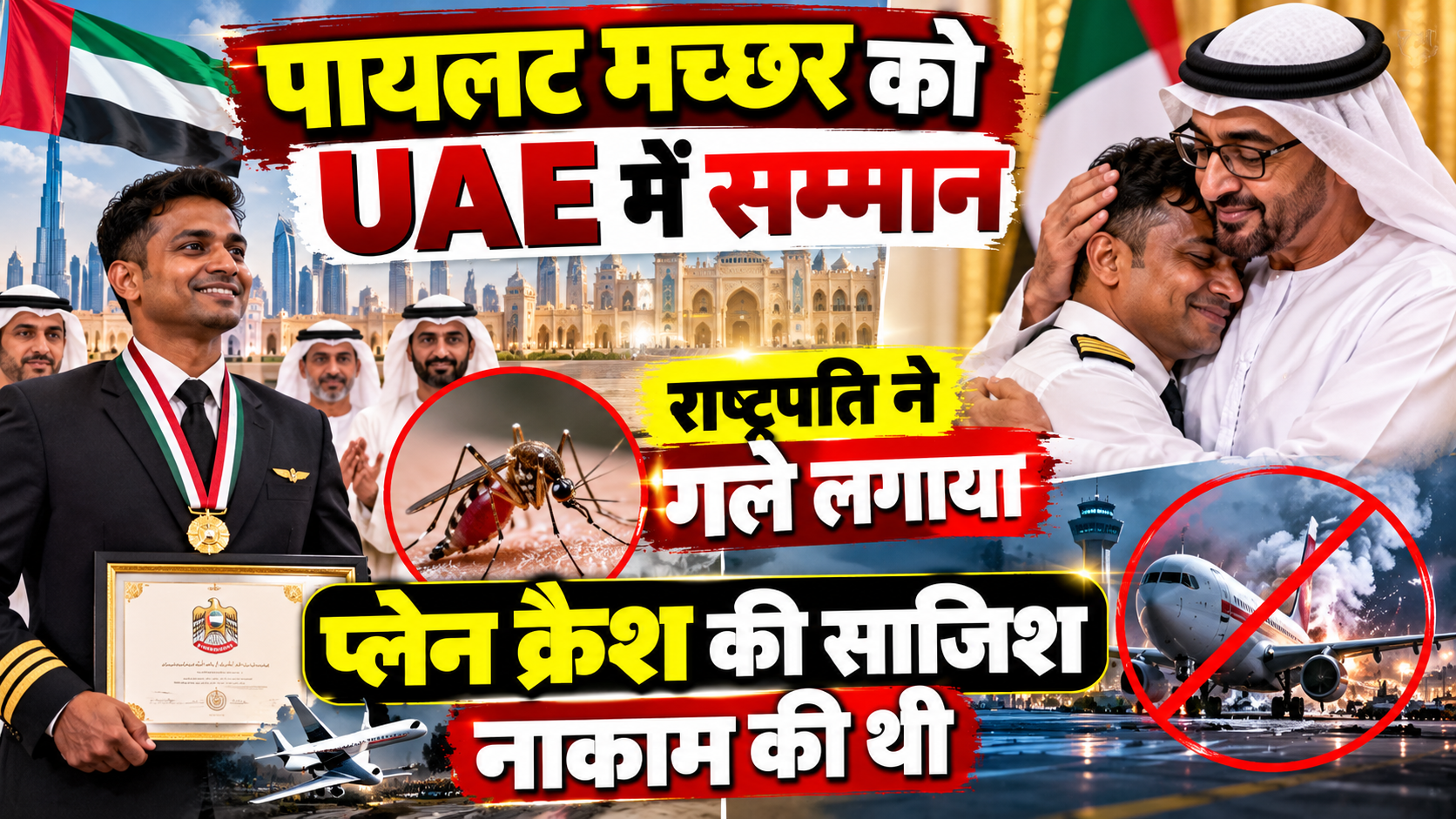 पायलट मच्छर को UAE में सम्मान, राष्ट्रपति ने गले लगाया, प्लेन क्रैश की साजिश नाकाम की थी